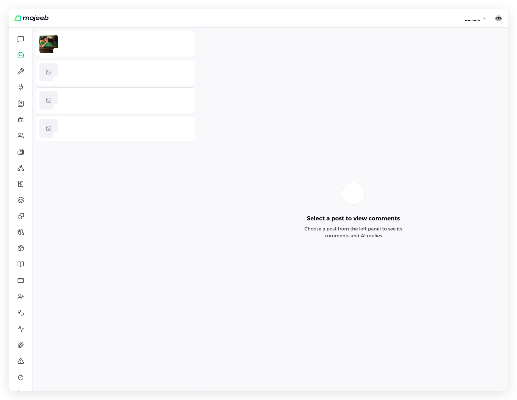 Mojeeb AI agent customer support - Social comments management