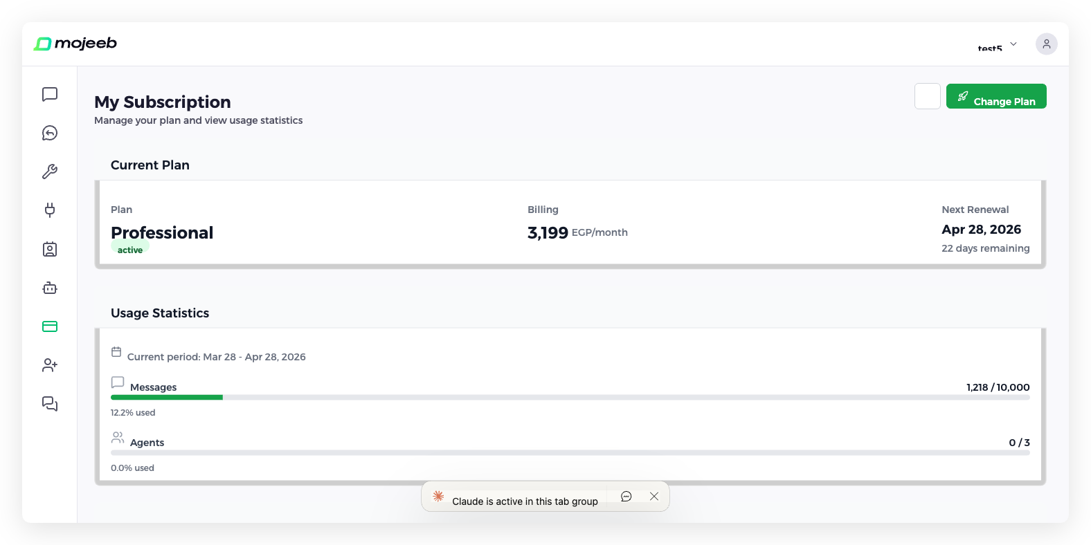 Mojeeb AI agent customer support - Add-ons section